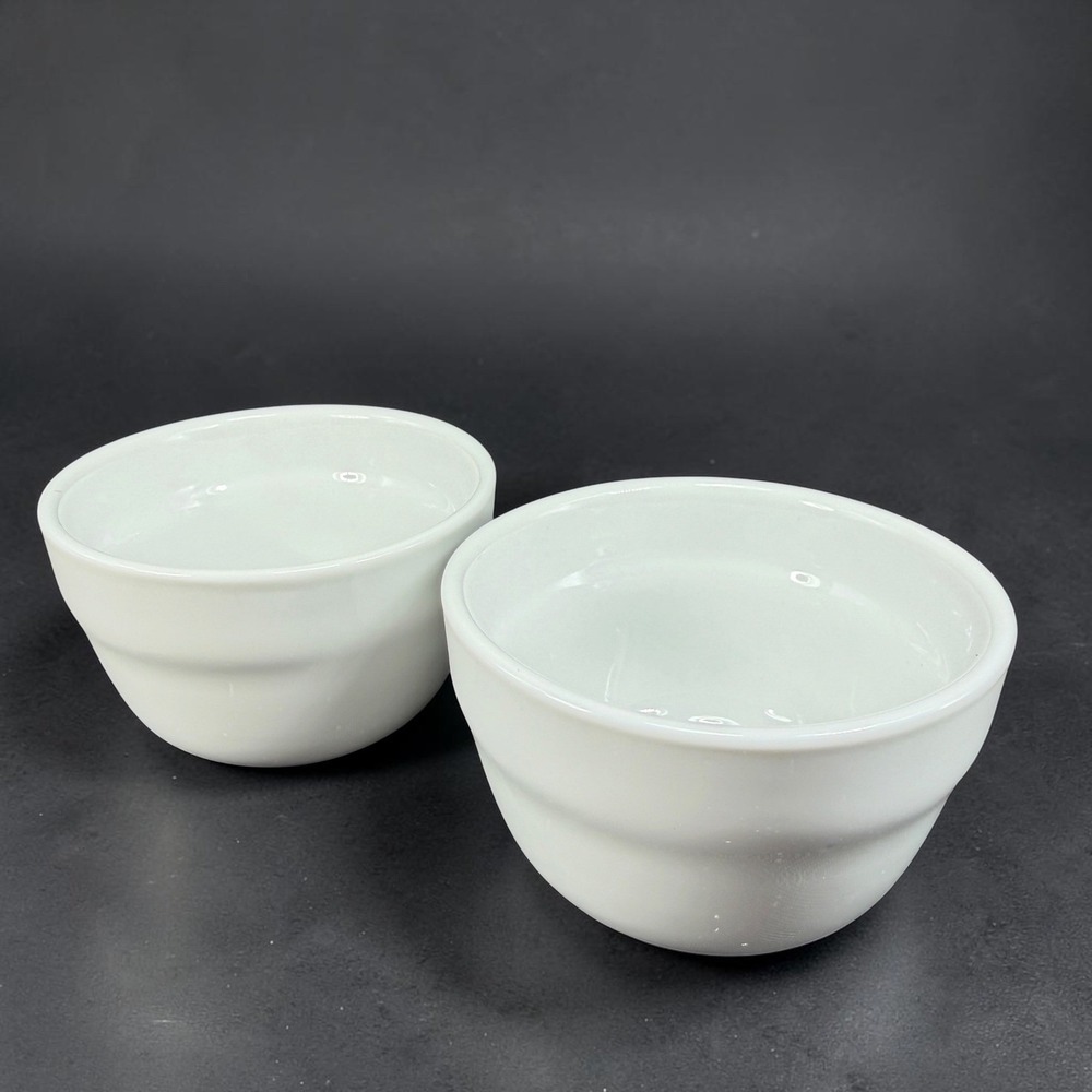 Delco Ceramicor Porcelain White Dishes Bowls Set of 2 Ridged‎ Cups 4in Stoneware